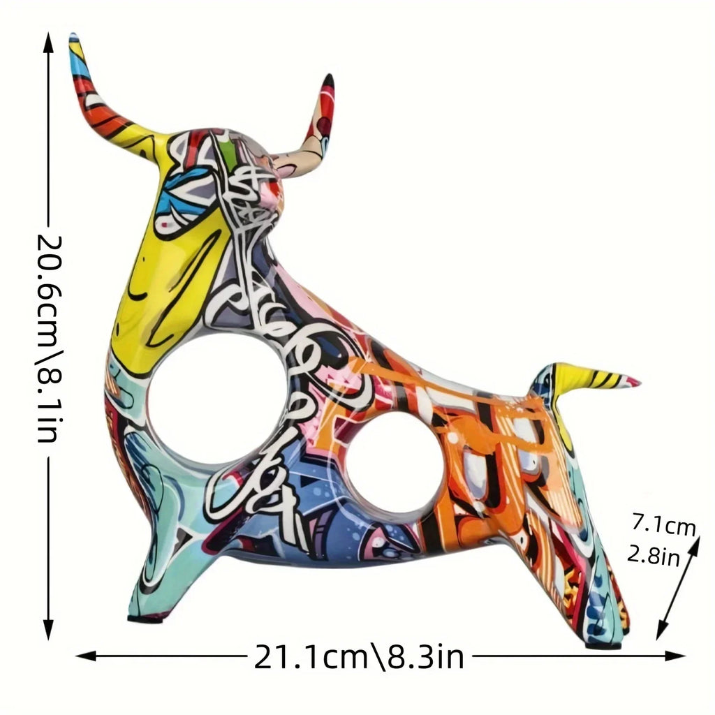 Vibrant Full-Color Resin Bull Statue - Unique Abstract Art Decoration for Bedroom, Classic Home Accent for Bookshelf, Desktop, or Centerpiece - Durable, Original, and Eye-Catching Interior Decor - House Of Avana