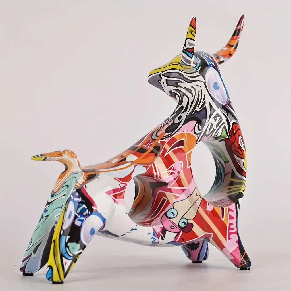 Vibrant Full-Color Resin Bull Statue - Unique Abstract Art Decoration for Bedroom, Classic Home Accent for Bookshelf, Desktop, or Centerpiece - Durable, Original, and Eye-Catching Interior Decor - House Of Avana