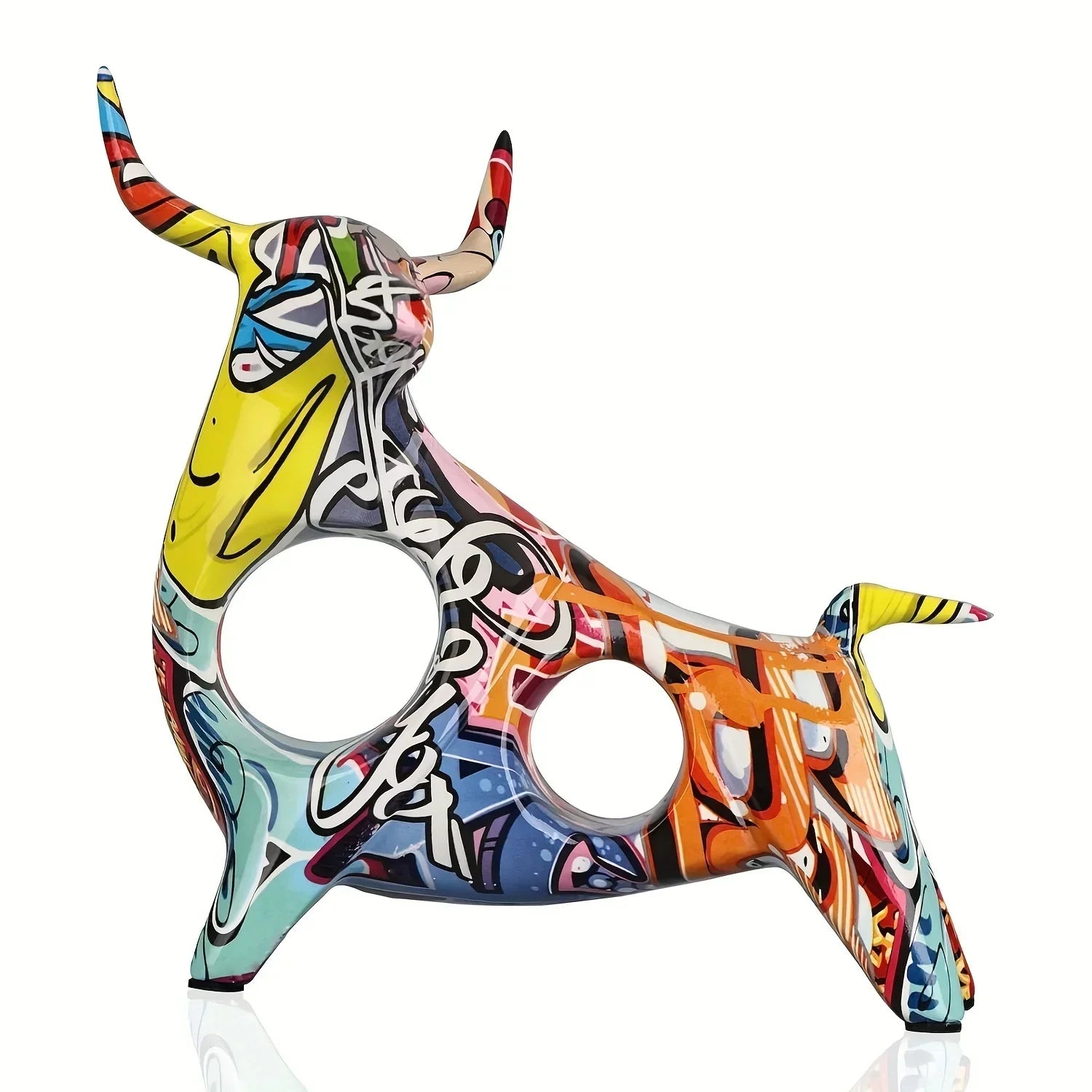 Vibrant Full-Color Resin Bull Statue - Unique Abstract Art Decoration for Bedroom, Classic Home Accent for Bookshelf, Desktop, or Centerpiece - Durable, Original, and Eye-Catching Interior Decor - House Of Avana