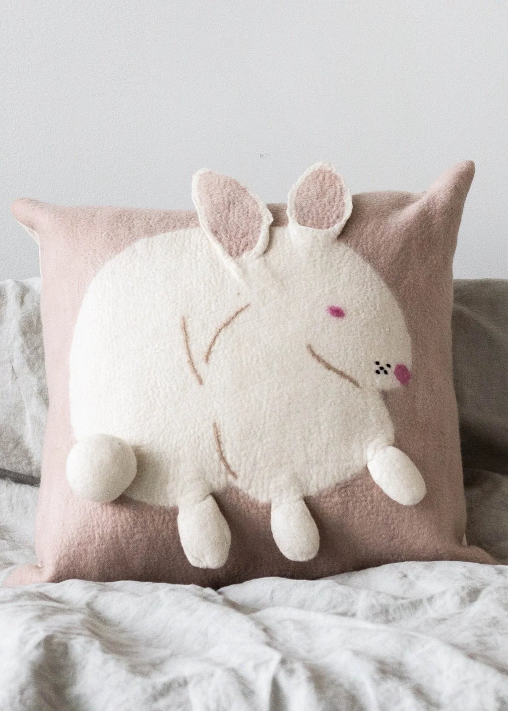 Bunny Rabbit Blush Wool Throw Pillow - House Of Avana
