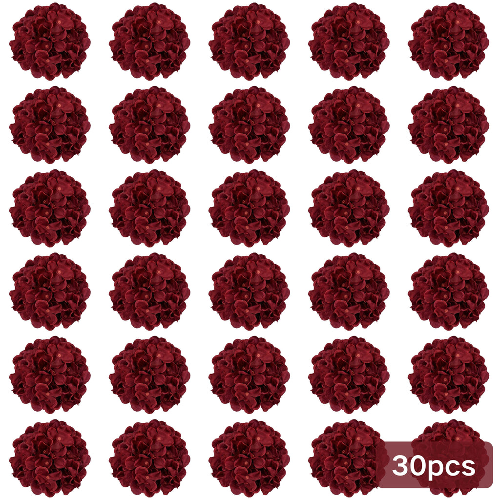 Burgundy Silk Hydrangea Heads with Wire Stems, Pieces - House Of Avana