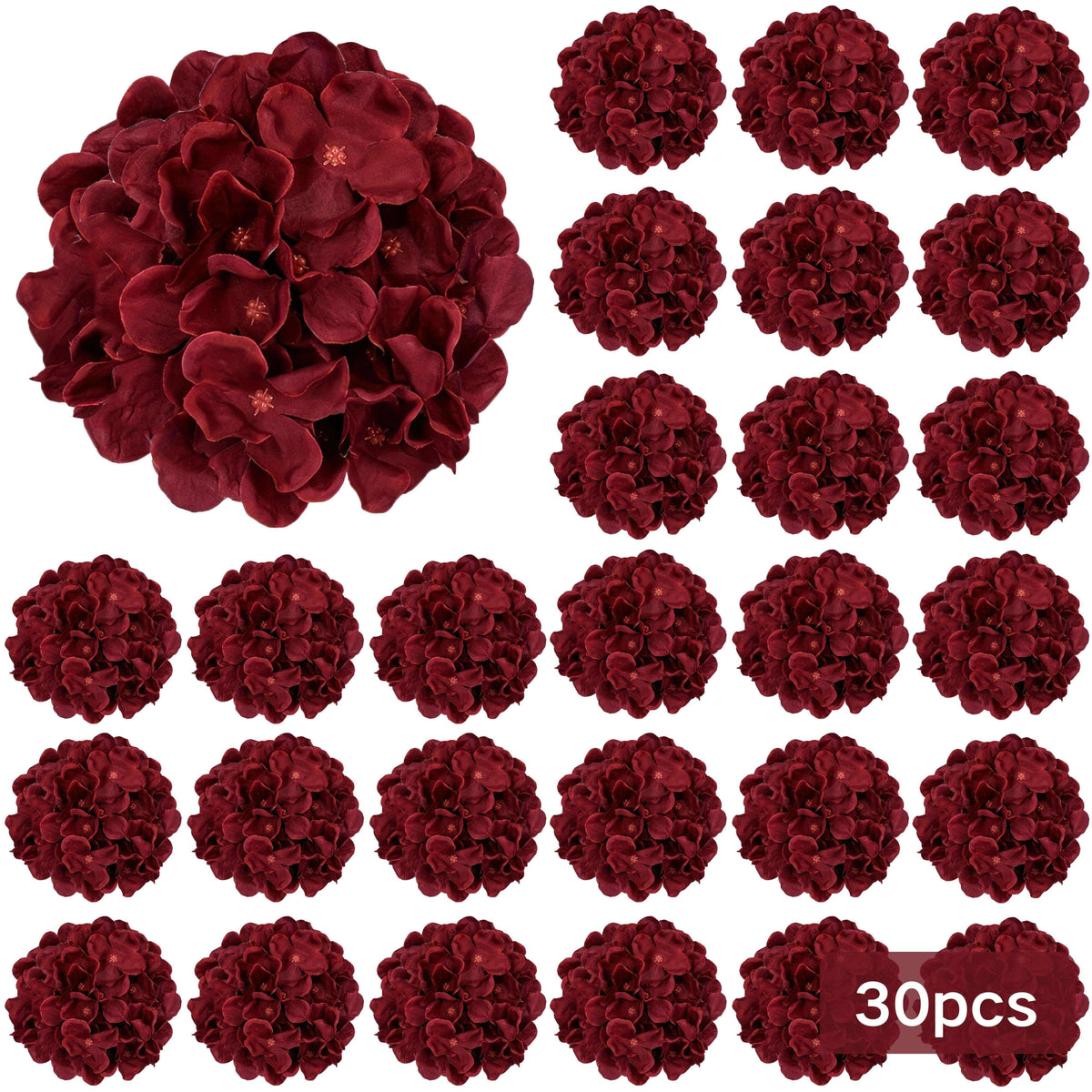 Burgundy Silk Hydrangea Heads with Wire Stems, Pieces - House Of Avana [[SKU:HOA-FLR-027]]