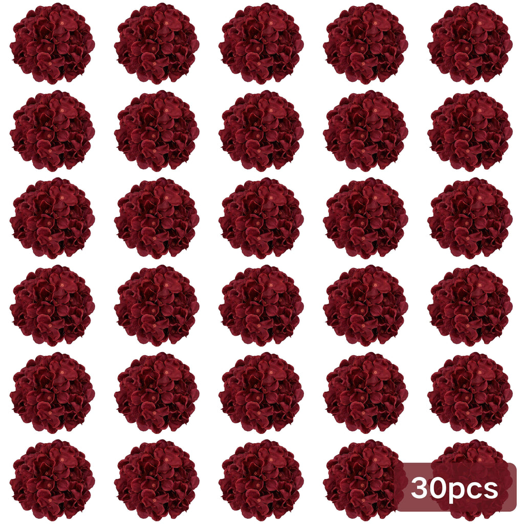 Burgundy Silk Hydrangea Heads with Wire Stems, Pieces - House Of Avana