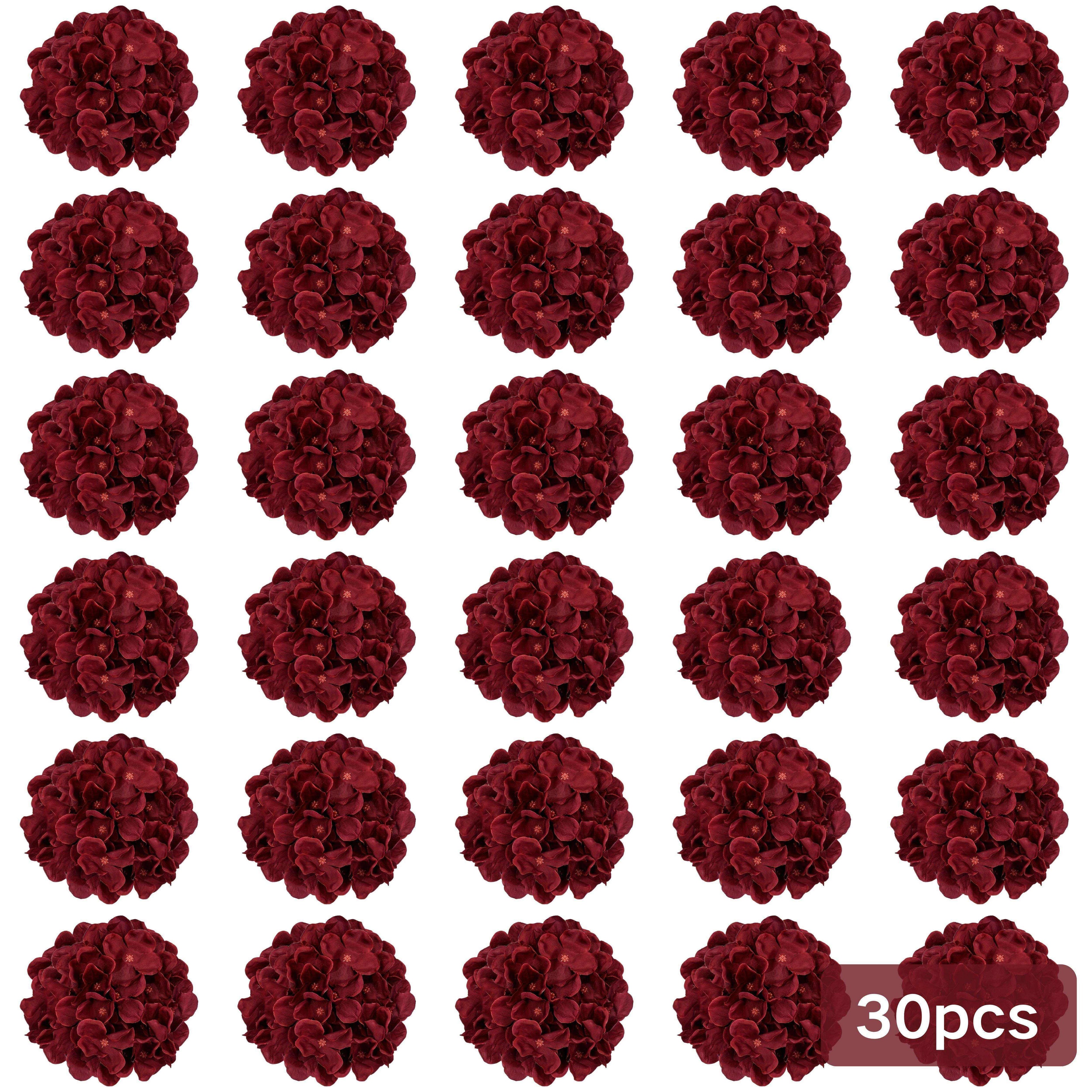 Burgundy Silk Hydrangea Heads with Wire Stems, Pieces - House Of Avana