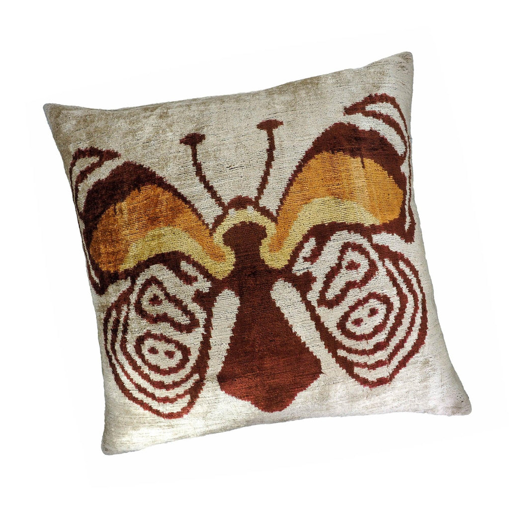 Butterfly Silk Velvet Ikat Throw Pillow Cover 24'' X 24'', back view - House Of Avana
