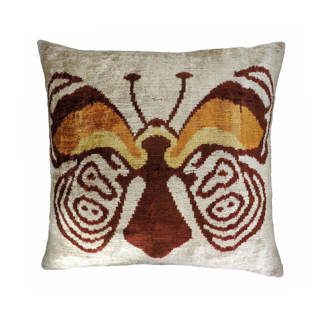Butterfly Silk Velvet Ikat Throw Pillow Cover 24'' X 24'', front view - House Of Avana