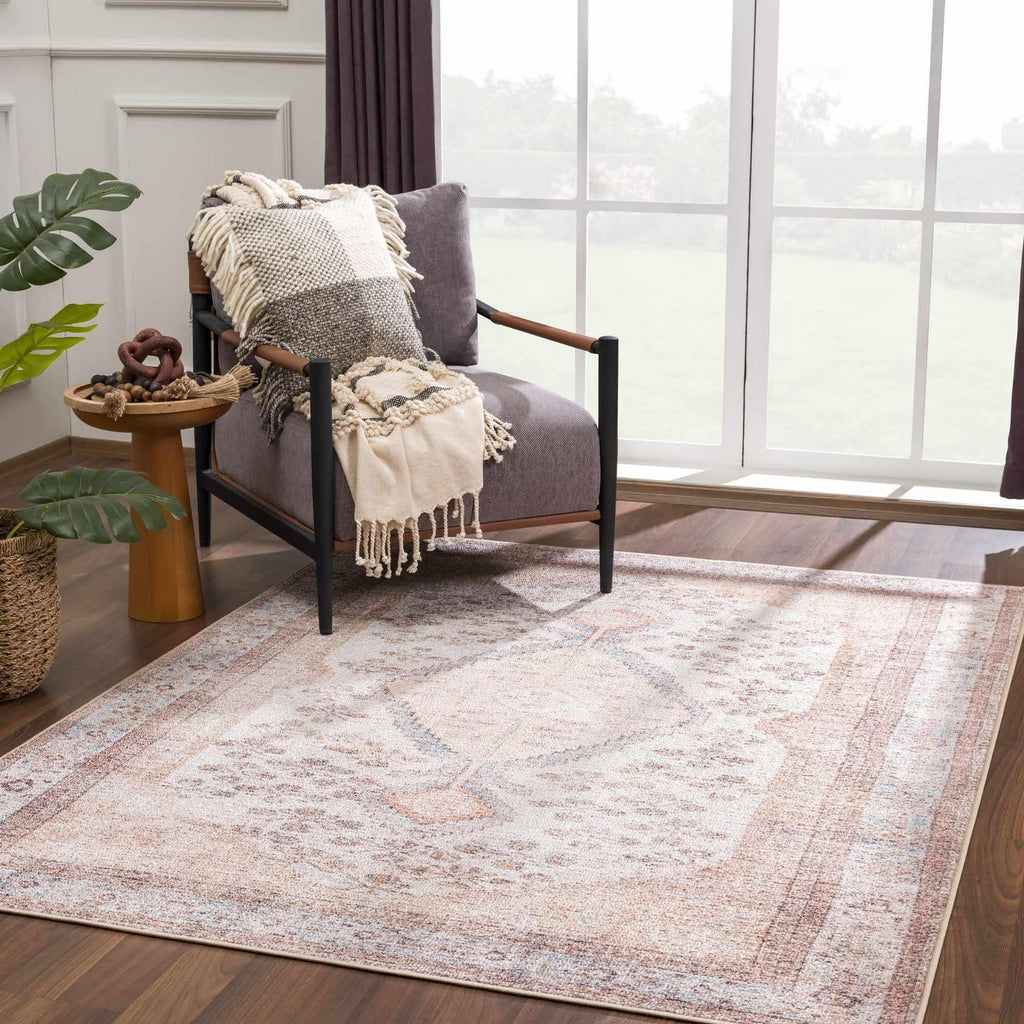 Analu Peach Washable Area Rug Hauteloom