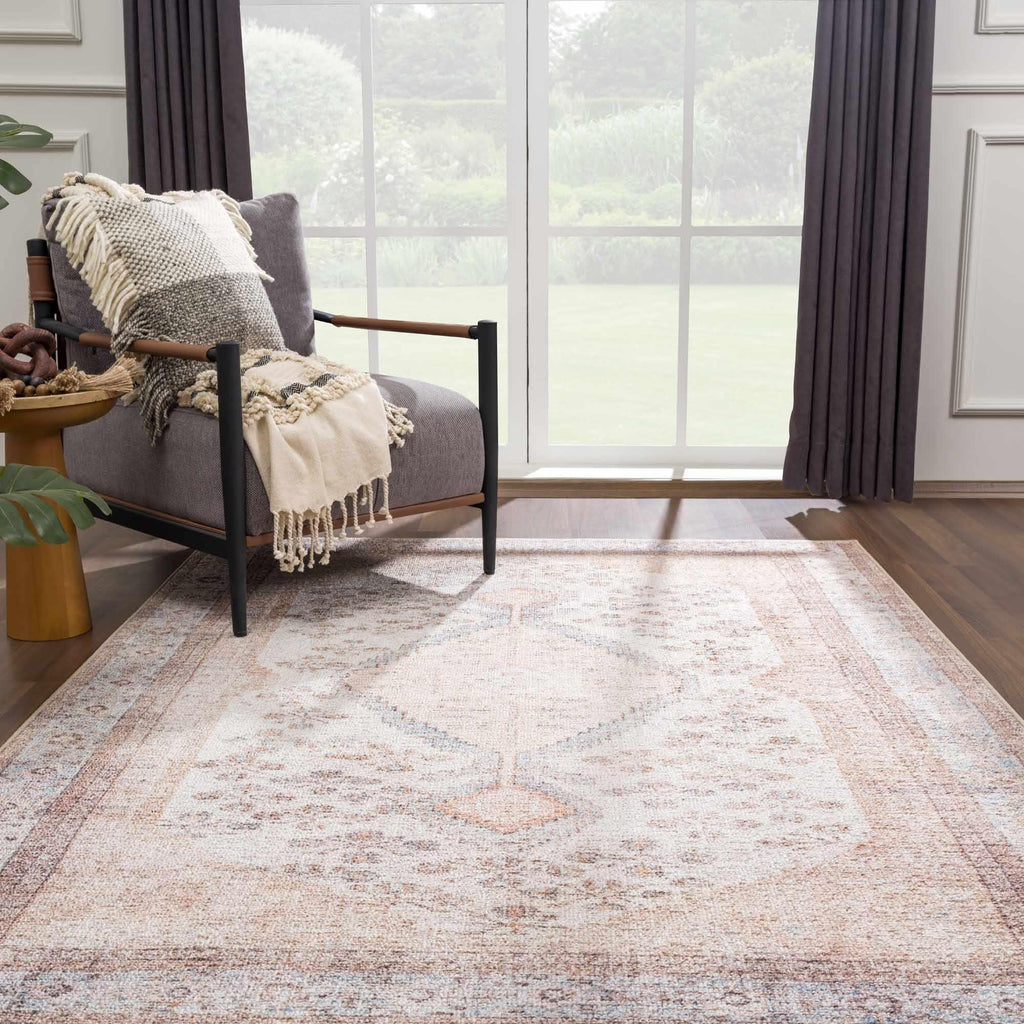 Analu Peach Washable Area Rug Hauteloom