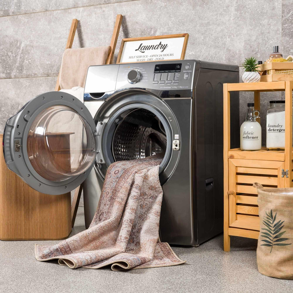 Analu Peach Washable Area Rug Hauteloom