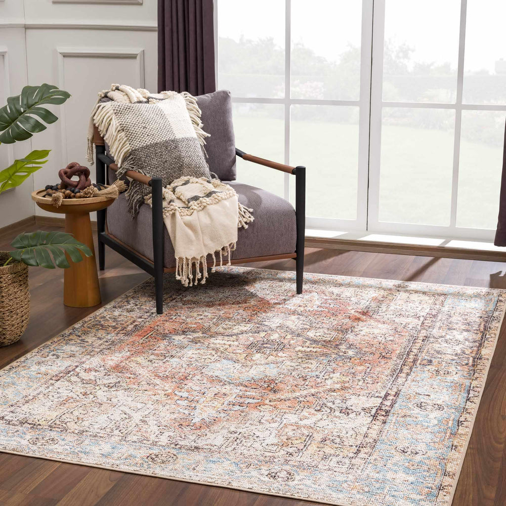 Beck Peach Washable Area Rug Hauteloom