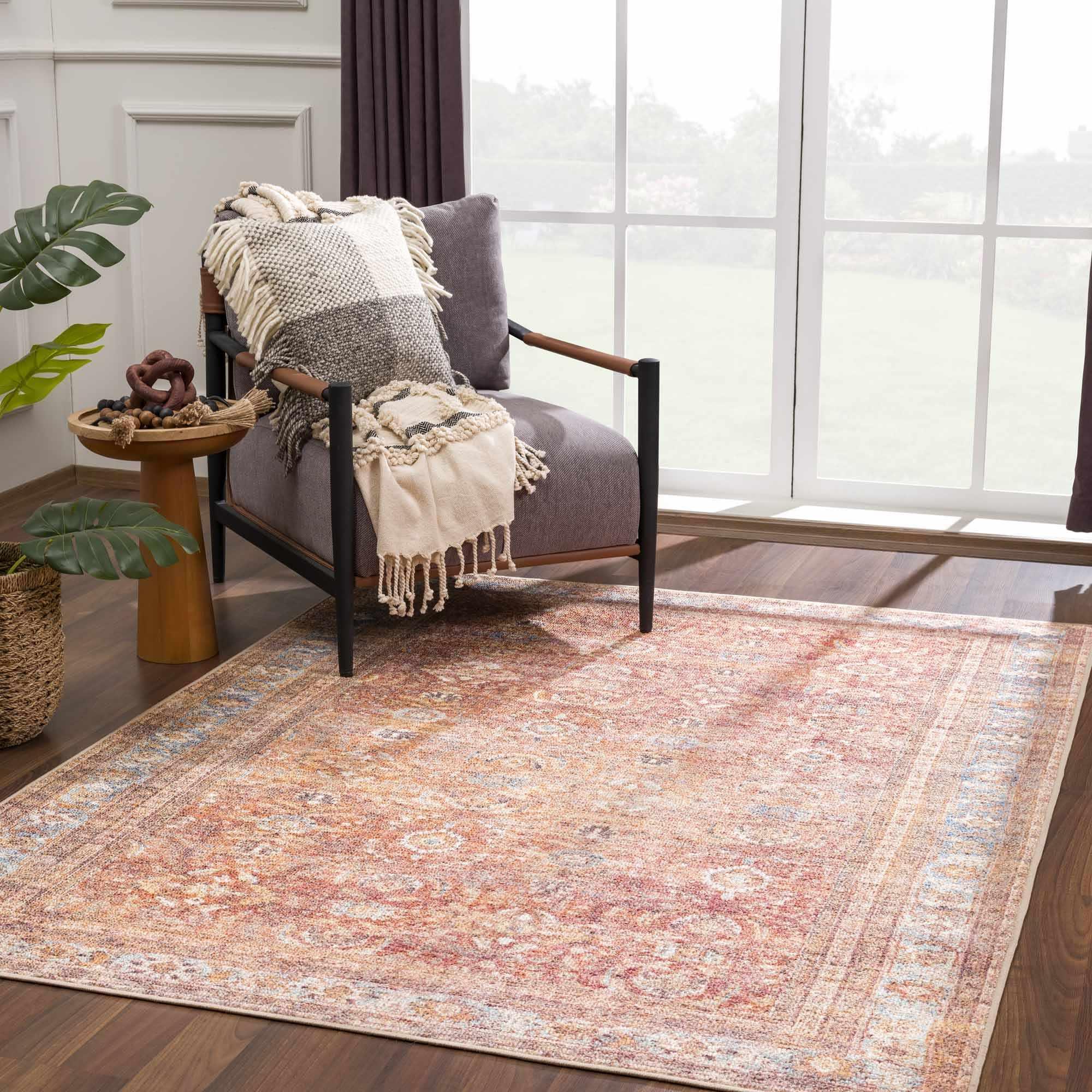 Anshu Peach Washable Area Rug Hauteloom