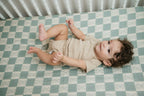 Organic Bamboo Cotton Muslin Crib Sheet in Checkered Bears Cradle Comforts Co.