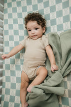 Organic Bamboo Cotton Muslin Crib Sheet in Checkered Bears Cradle Comforts Co.