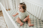 Organic Bamboo Cotton Muslin Crib Sheet in Checkered Bears Cradle Comforts Co.