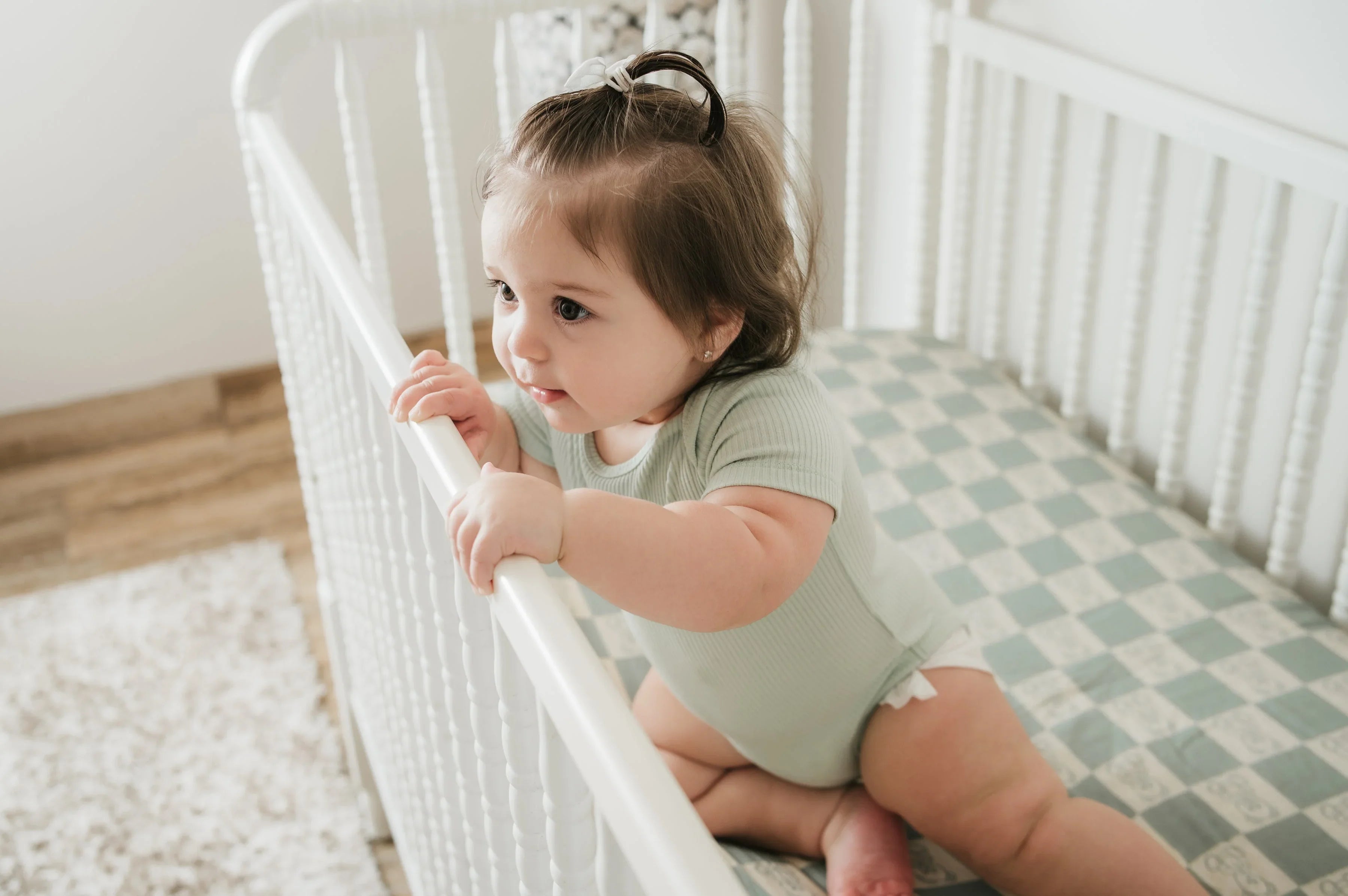 Organic Bamboo Cotton Muslin Crib Sheet in Checkered Bears Cradle Comforts Co.
