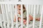 Organic Bamboo Cotton Muslin Crib Sheet in Checkered Bears Cradle Comforts Co.