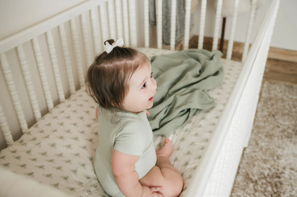 Organic Bamboo Blend Crib Sheet in Buzzy Bees Cradle Comforts Co.