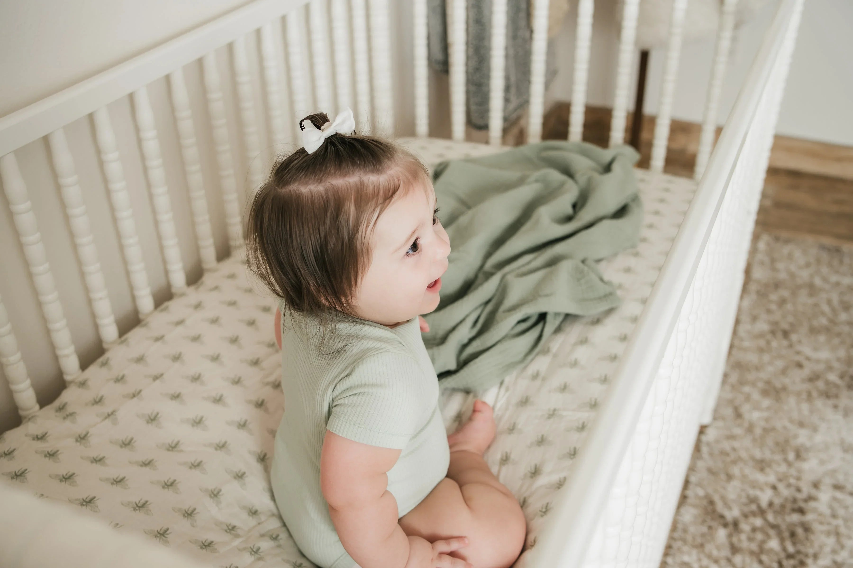 Organic Bamboo Blend Crib Sheet in Buzzy Bees Cradle Comforts Co.