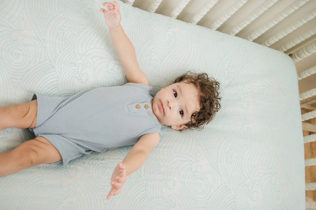 Organic Crashing Sea Waves Bamboo Cotton Blend Crib Sheet Cradle Comforts Co.