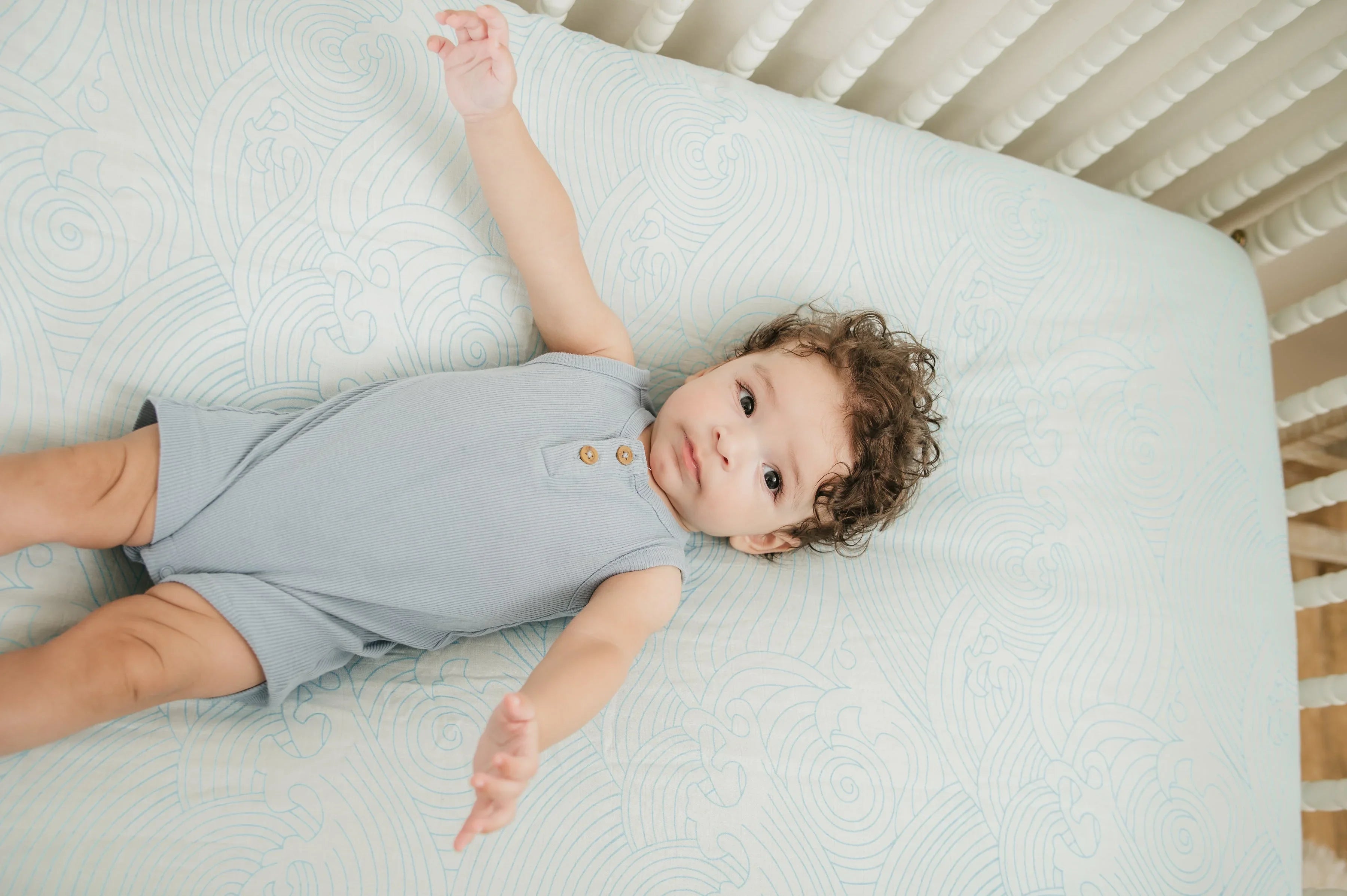 Organic Crashing Sea Waves Bamboo Cotton Blend Crib Sheet Cradle Comforts Co.