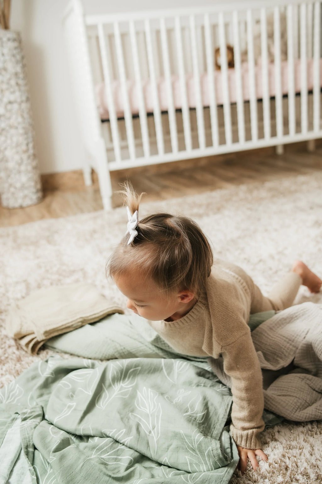 Organic Bamboo Cotton Muslin Swaddle Blanket in Natural Oasis Willow Cradle Comforts Co.