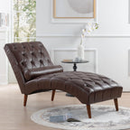 Brown PU Leather Upholstered Armless Chaise Lounge Chair with Lumbar Pillow