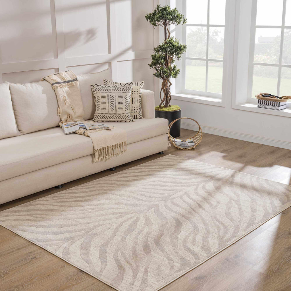 Beige Manteca Zebra Print Area Rug Hauteloom