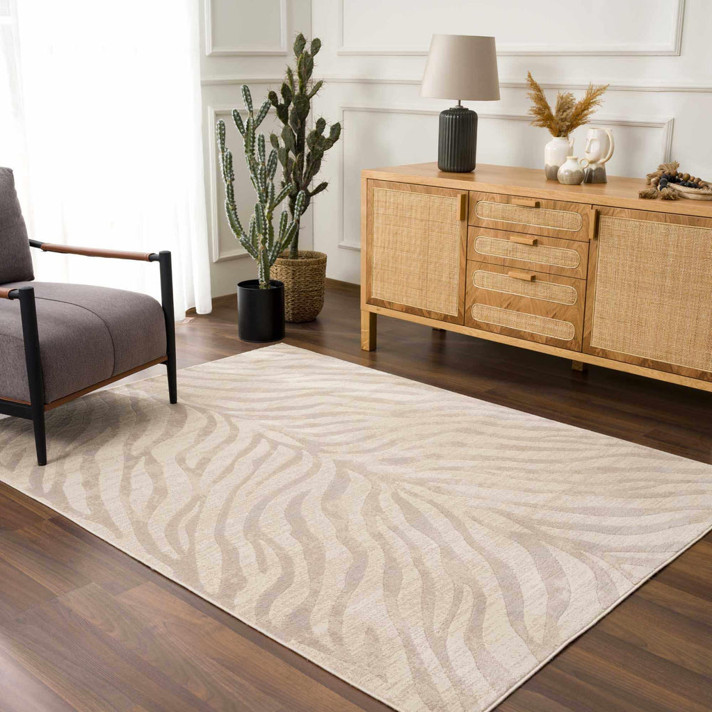 Beige Manteca Zebra Print Area Rug Hauteloom