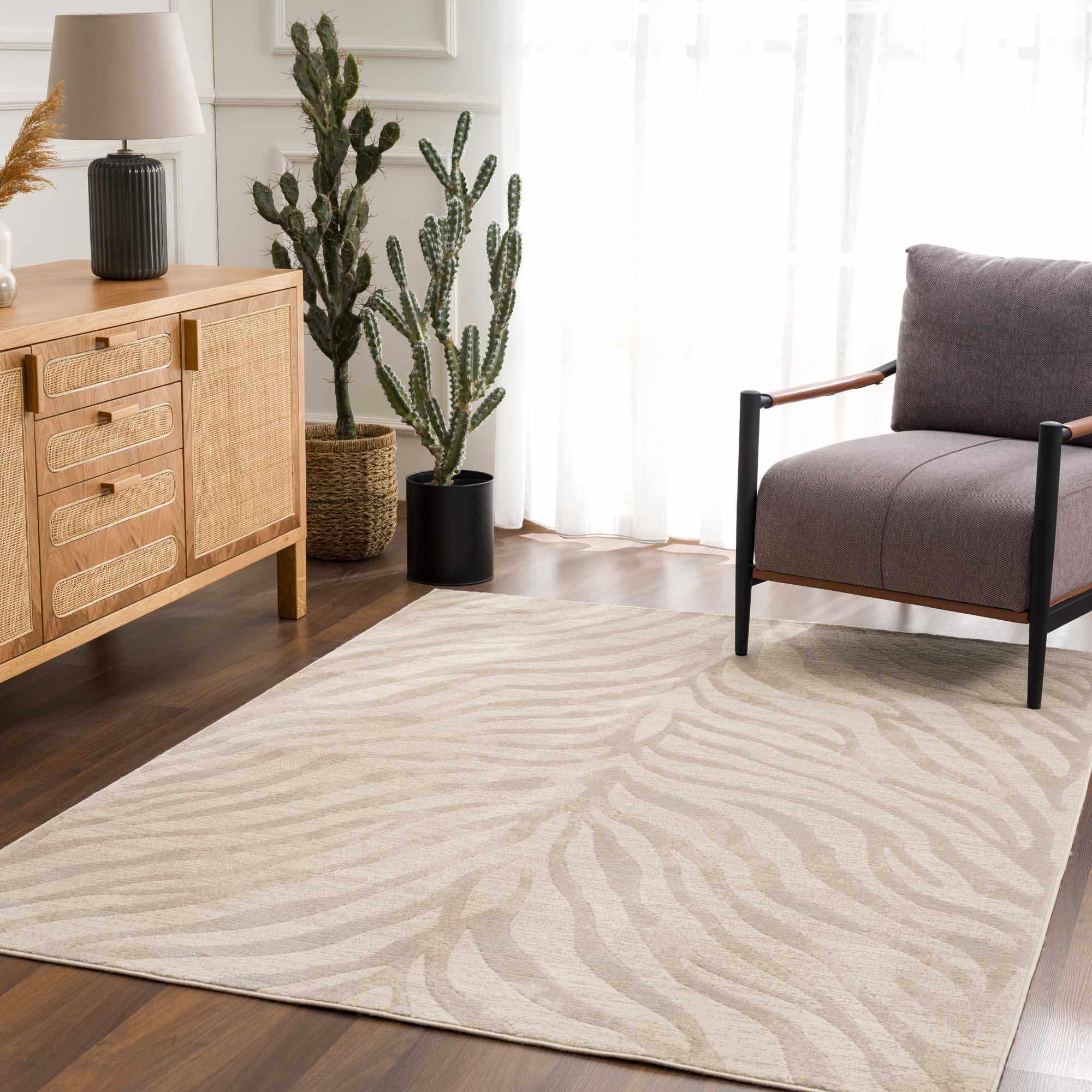 Beige Manteca Zebra Print Area Rug Hauteloom