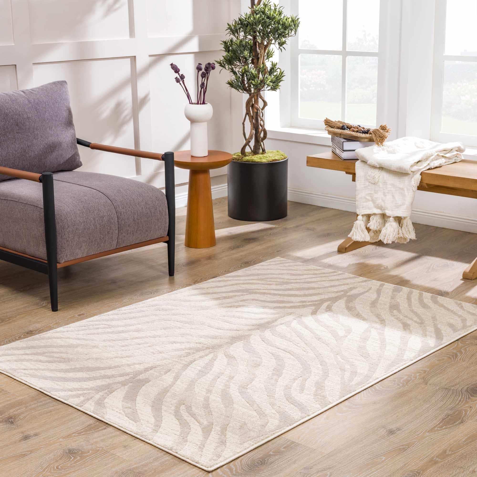 Beige Manteca Zebra Print Area Rug Hauteloom
