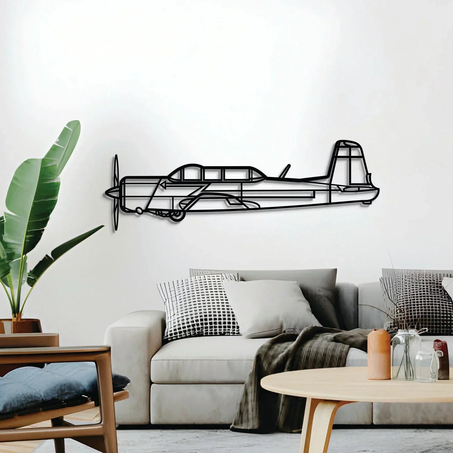 Cj6 Metal Aircraft Wall Art - Ncp0539, back view - House Of Avana