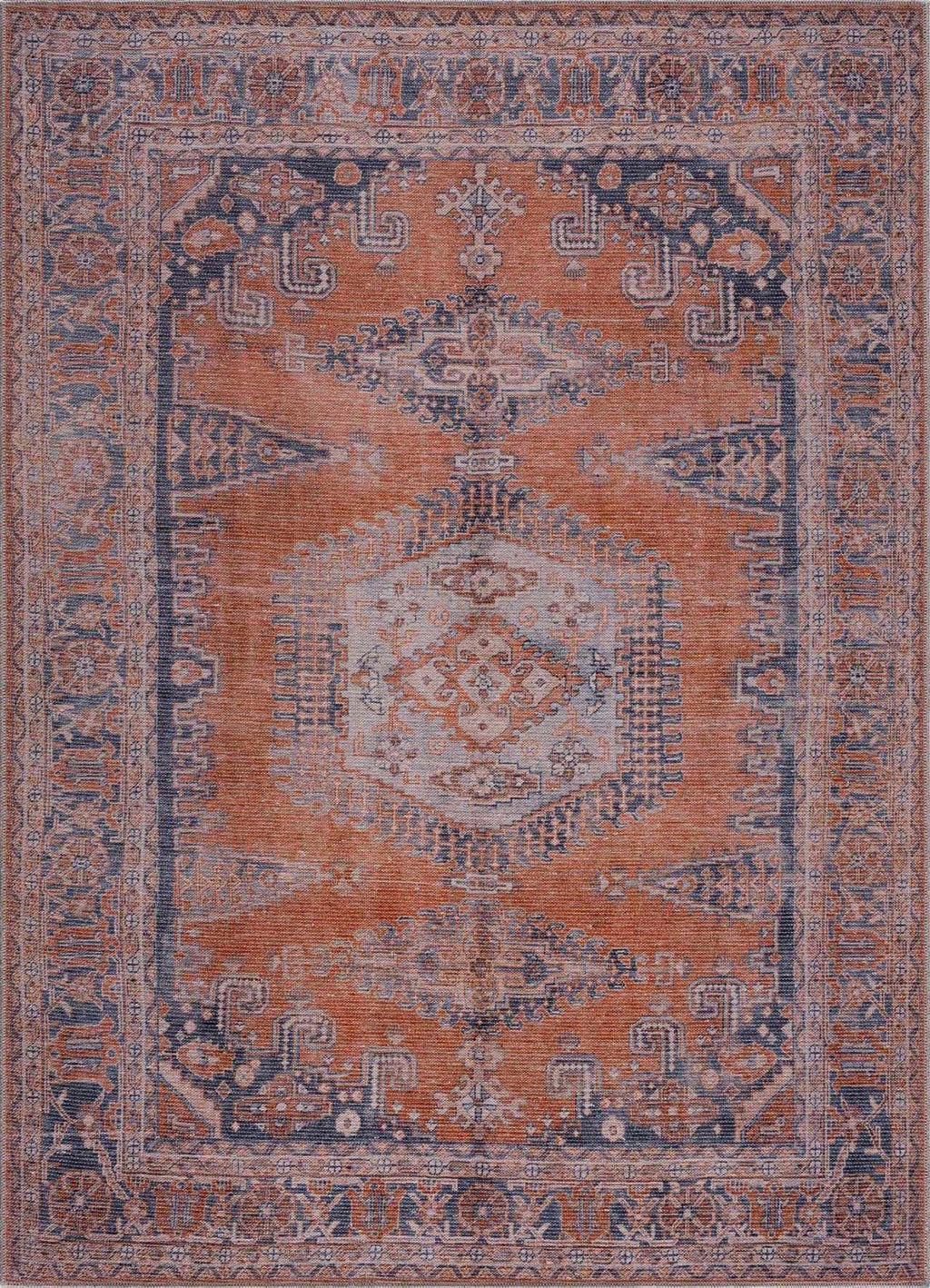 Burnt Orange Taber Medallion Washable Area Rug Hauteloom