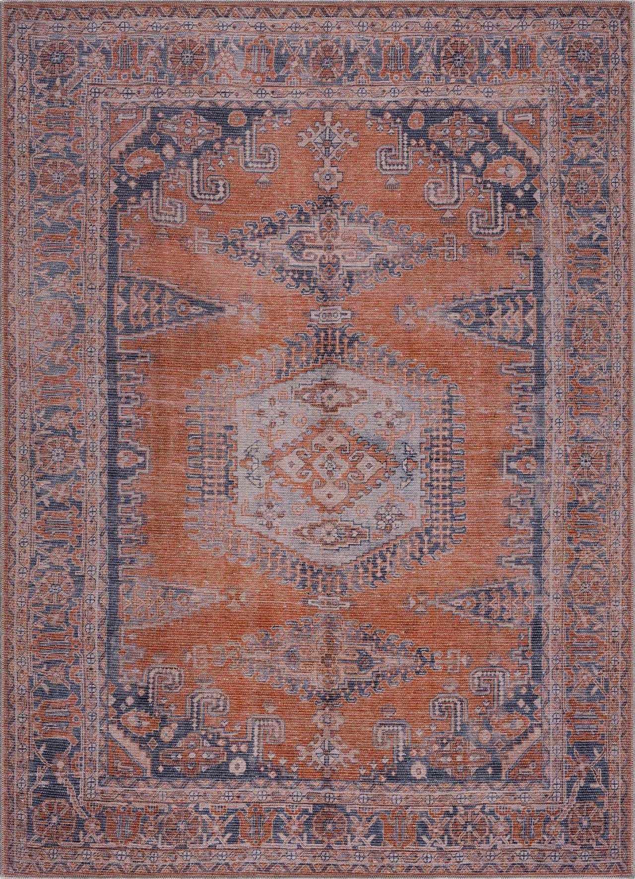 Burnt Orange Taber Medallion Washable Area Rug Hauteloom