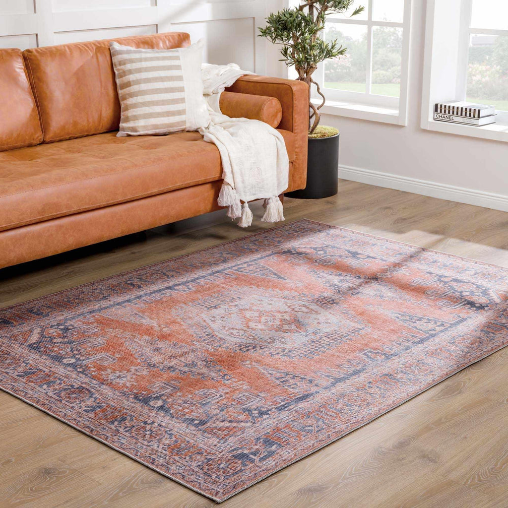 Burnt Orange Taber Medallion Washable Area Rug Hauteloom