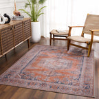 Burnt Orange Taber Medallion Washable Area Rug Hauteloom