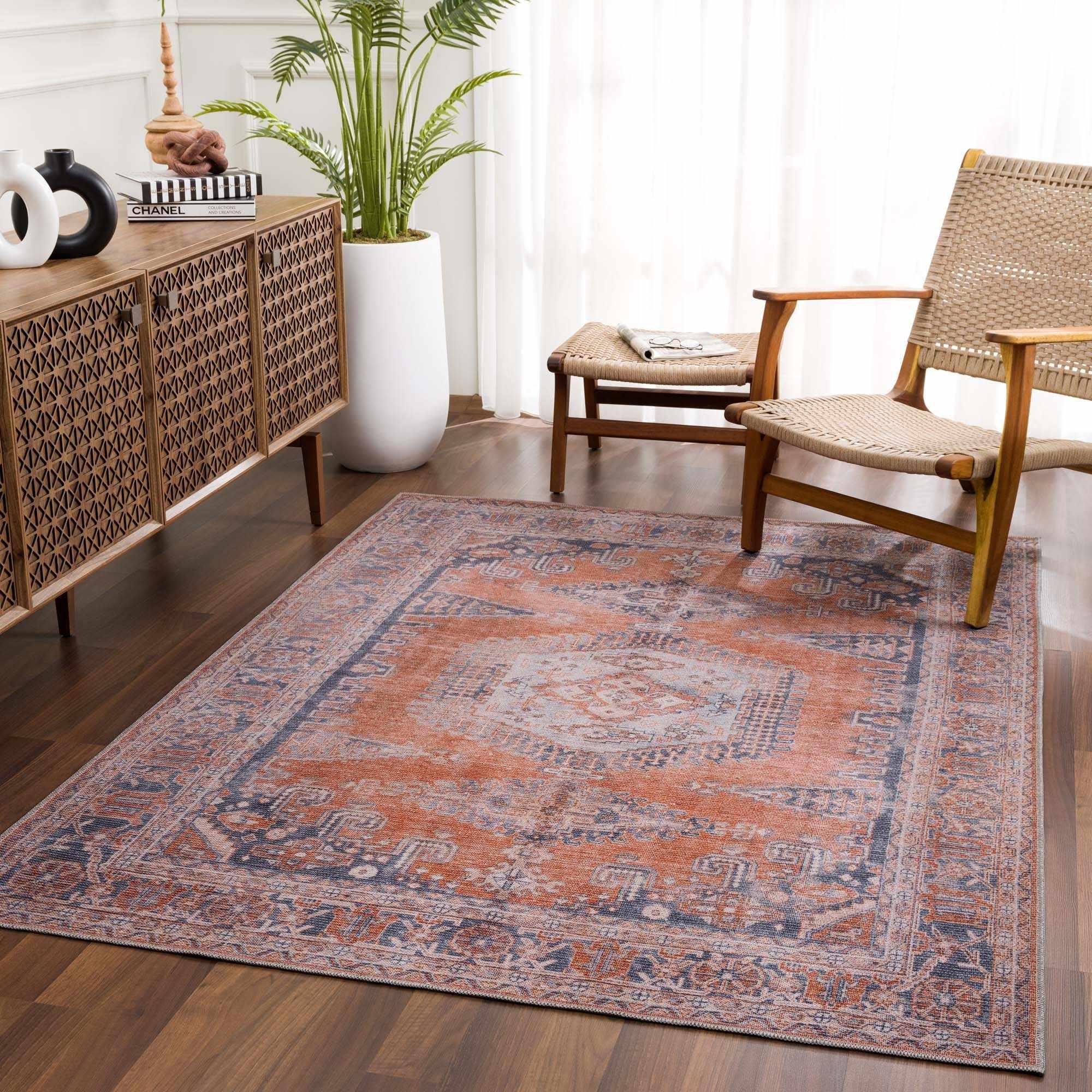 Burnt Orange Taber Medallion Washable Area Rug Hauteloom