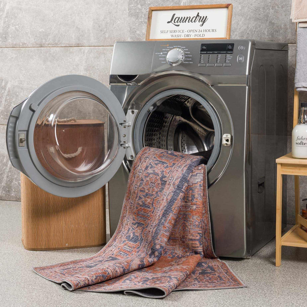 Burnt Orange Taber Medallion Washable Area Rug Hauteloom