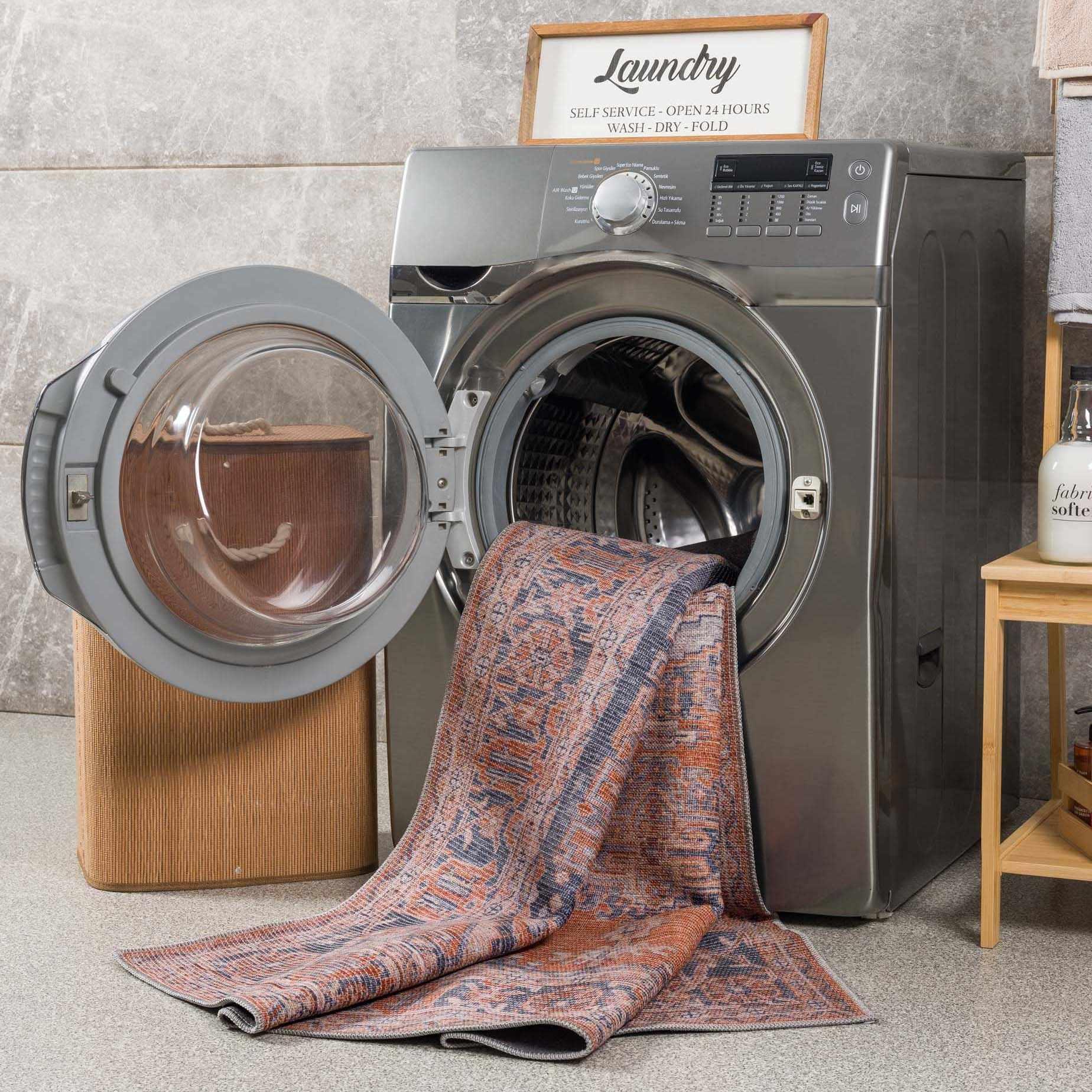 Burnt Orange Taber Medallion Washable Area Rug Hauteloom