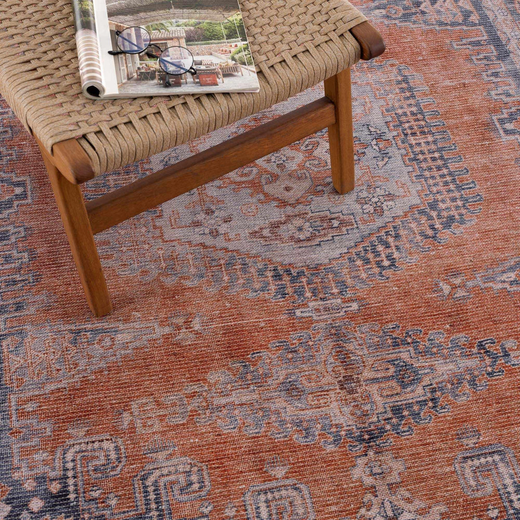 Burnt Orange Taber Medallion Washable Area Rug Hauteloom