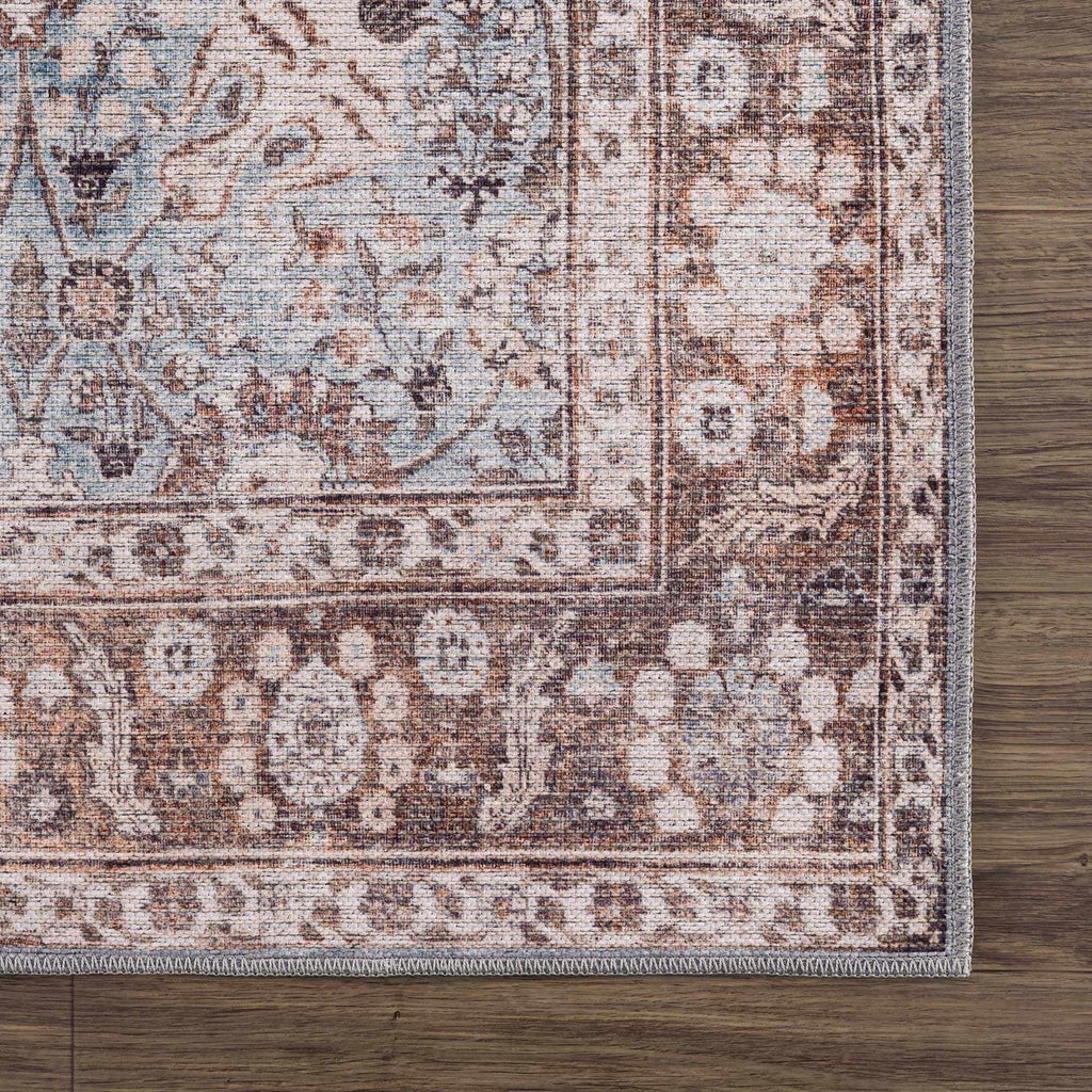 Brown Blue Dauis Vintage Washable Rug Hauteloom