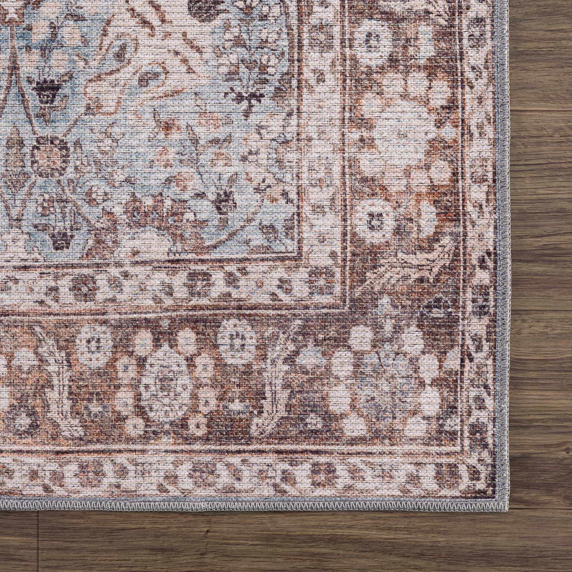 Brown Blue Dauis Vintage Washable Rug Hauteloom