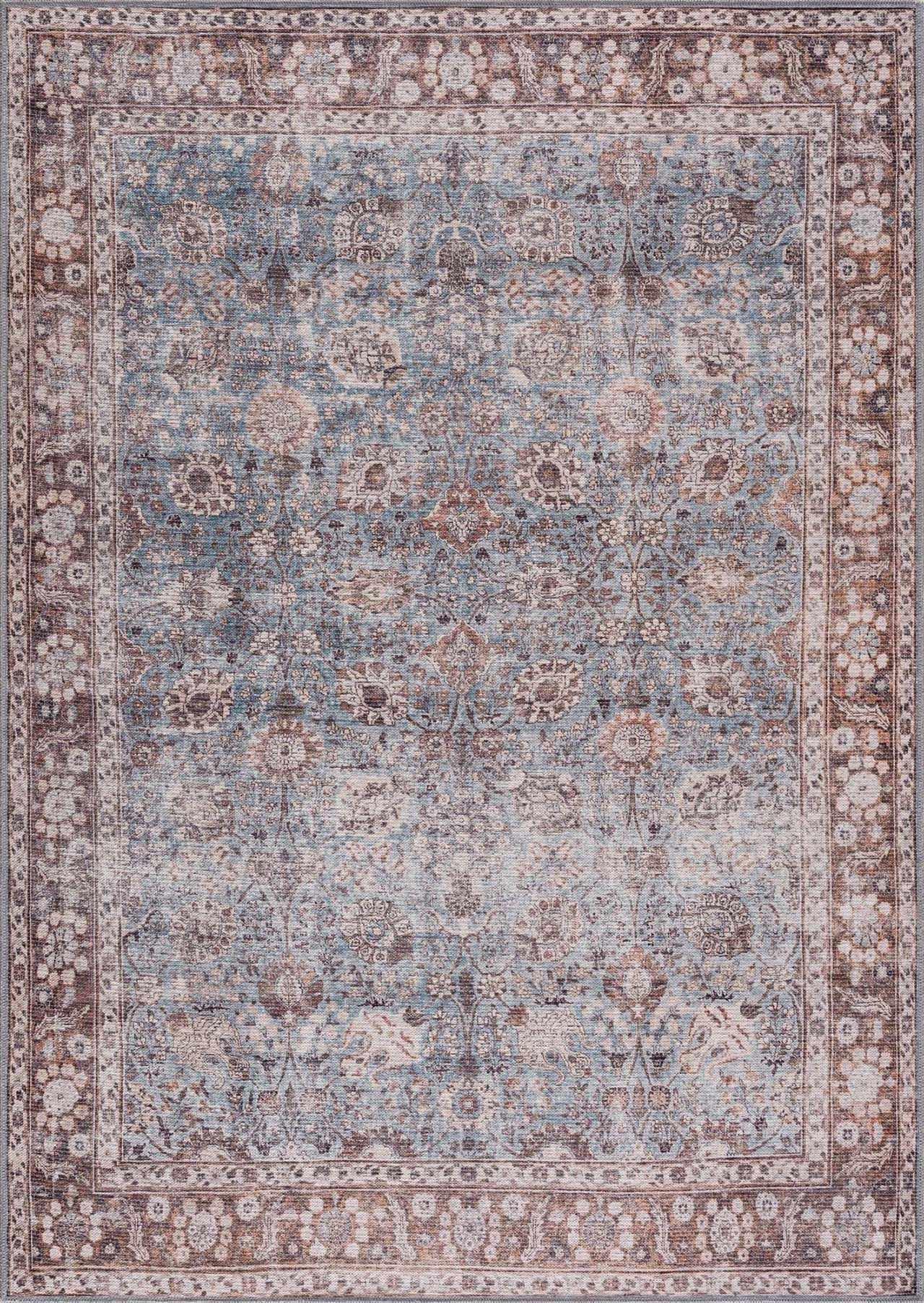 Brown Blue Dauis Vintage Washable Rug Hauteloom