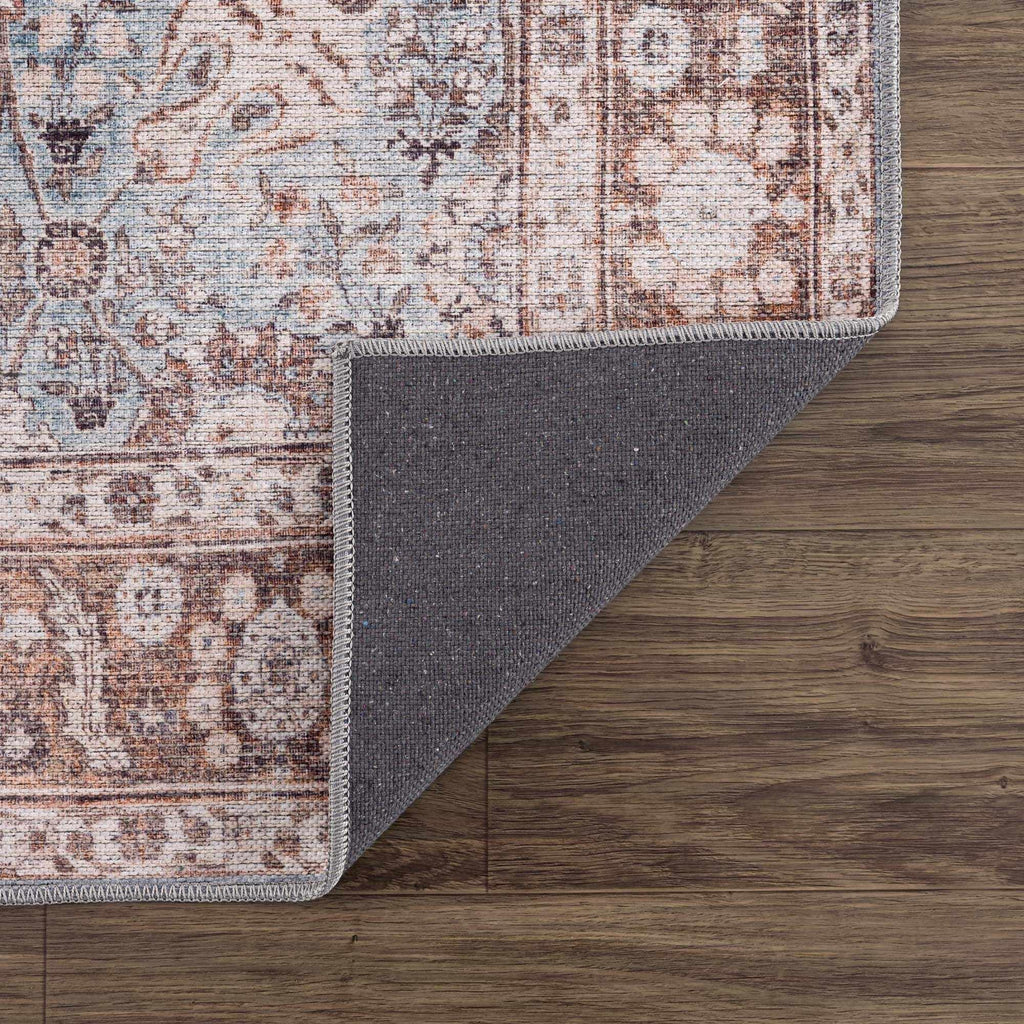 Brown Blue Dauis Vintage Washable Rug Hauteloom