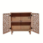 Rustic Wooden Carved Decorative Cabinet, Double Storage Organizer with Raised Panel Doors, Easy... - House Of Avana