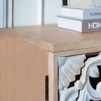 Rustic Wooden Carved Decorative Cabinet, Double Storage Organizer with Raised Panel Doors, Easy... - House Of Avana