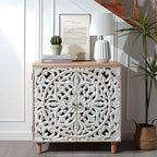 Rustic Wooden Carved Decorative Cabinet, Double Storage Organizer with Raised Panel Doors, Easy... - House Of Avana