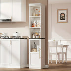 177.8cm Tall Narrow Bathroom Cabinet with Glass Door & Open Shelves - Freestanding Storage Organizer, Space-Saving Design for Small Spaces, Durable Wood & Particle Board Construction, Mixed Color Finish, 3, 2 Cu Ft Capacity, House Of Avana