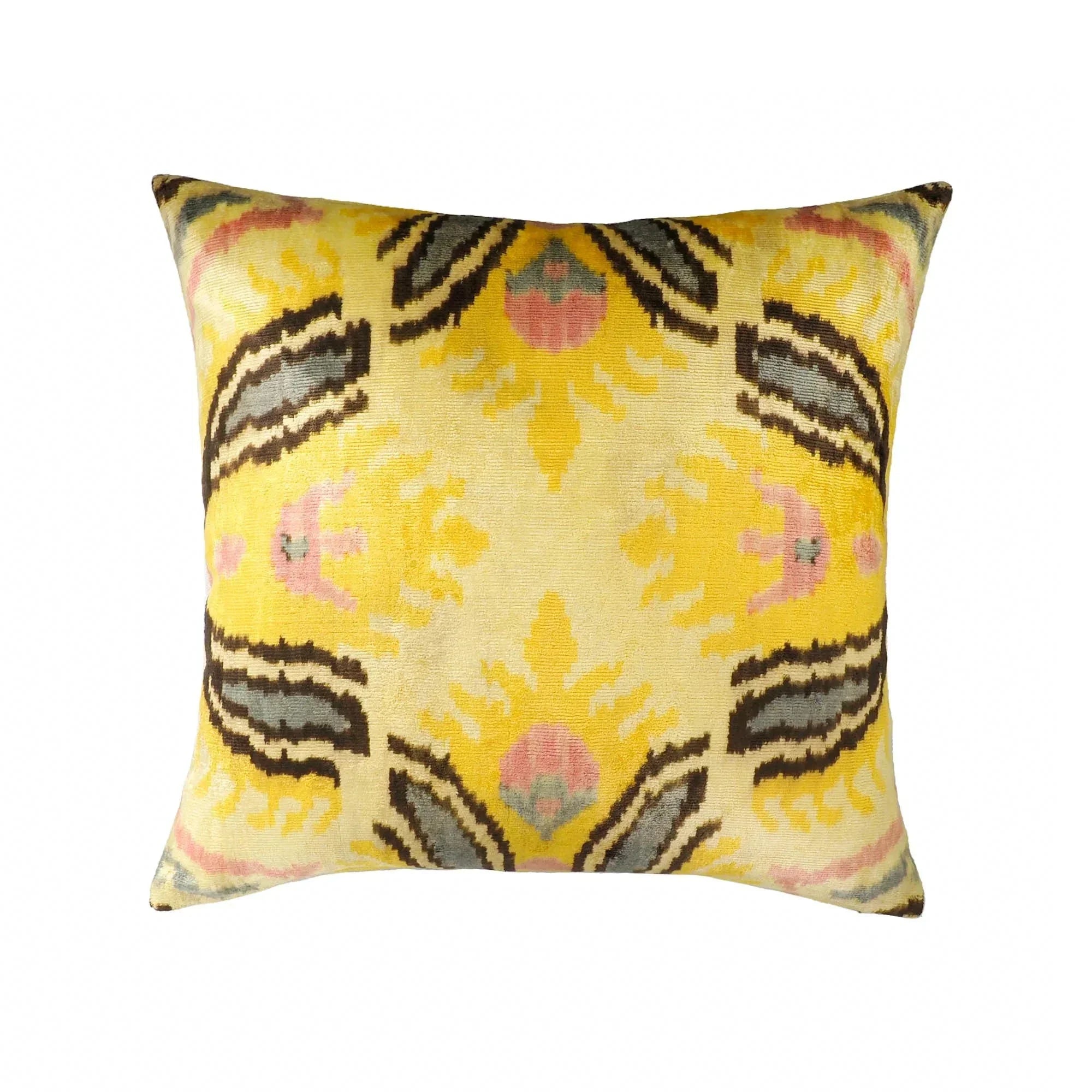 Canarias Silk Velvet Ikat Throw Pillow Cover X 20, front view - House Of Avana