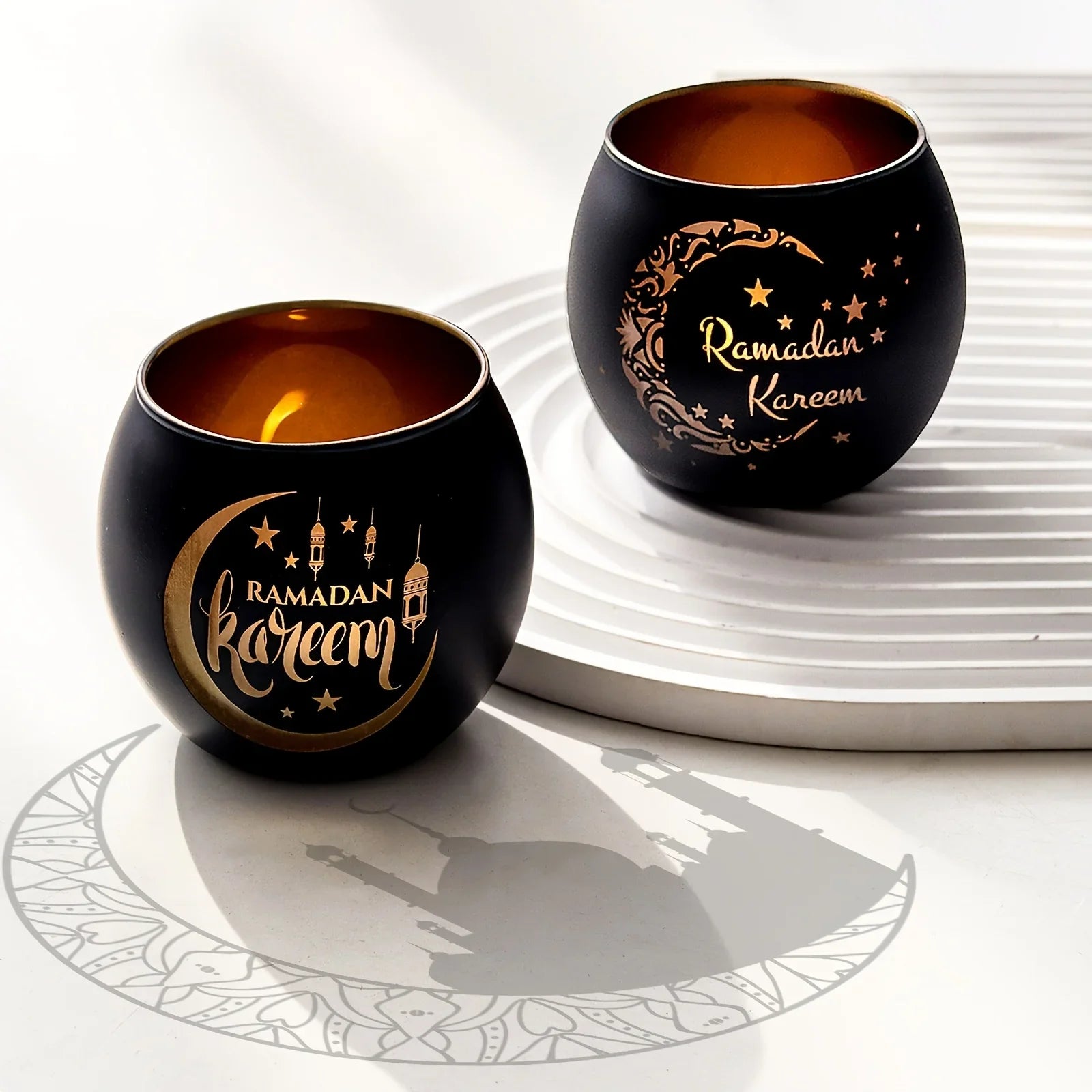 Candle Holder - Glass Moon Star, angled view - House Of Avana