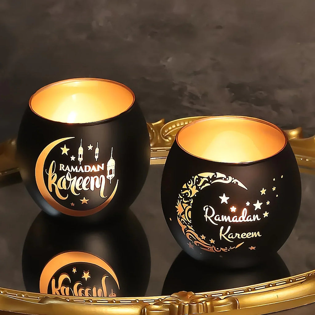 Candle Holder - Glass Moon Star, front view - House Of Avana